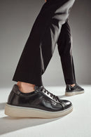 Erkek Kahverengi Bağcıklı Deri Sneaker | Derimod