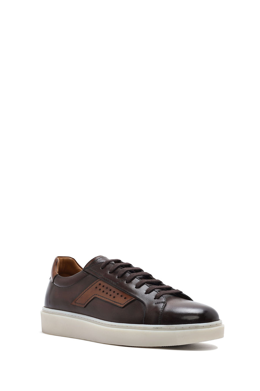 Erkek Kahverengi Bağcıklı Deri Sneaker