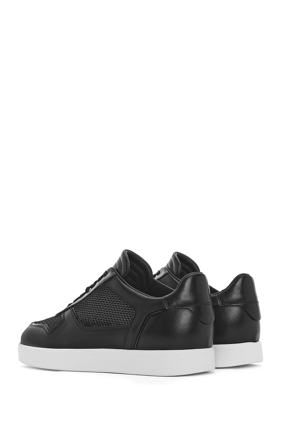 Erkek Siyah Bağcıklı Deri Sneaker
