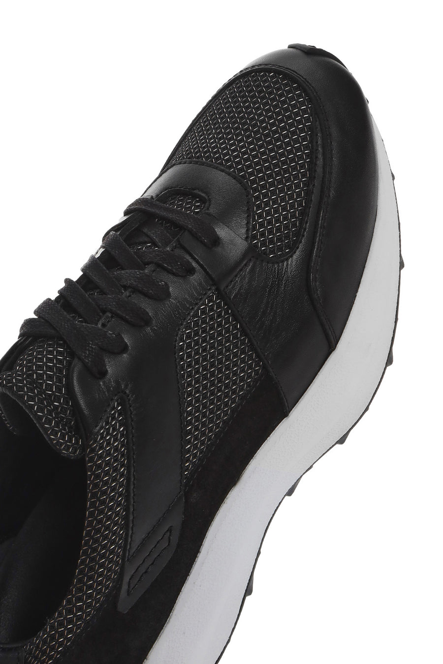 Erkek Siyah Bağcıklı Kalın Tabanlı Deri Sneaker