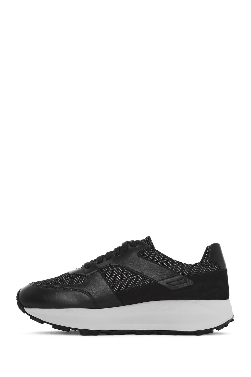 Erkek Siyah Bağcıklı Kalın Tabanlı Deri Sneaker