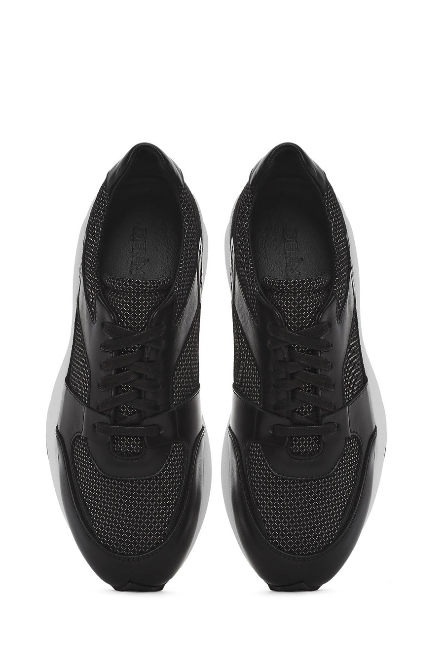 Erkek Siyah Bağcıklı Kalın Tabanlı Deri Sneaker