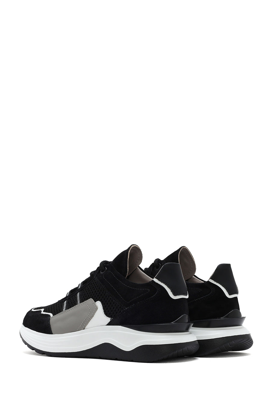 Erkek Siyah Bağcıklı Kalın Tabanlı Deri Sneaker