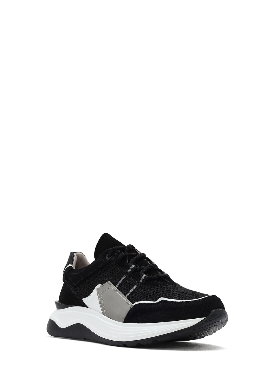 Erkek Siyah Bağcıklı Kalın Tabanlı Deri Sneaker