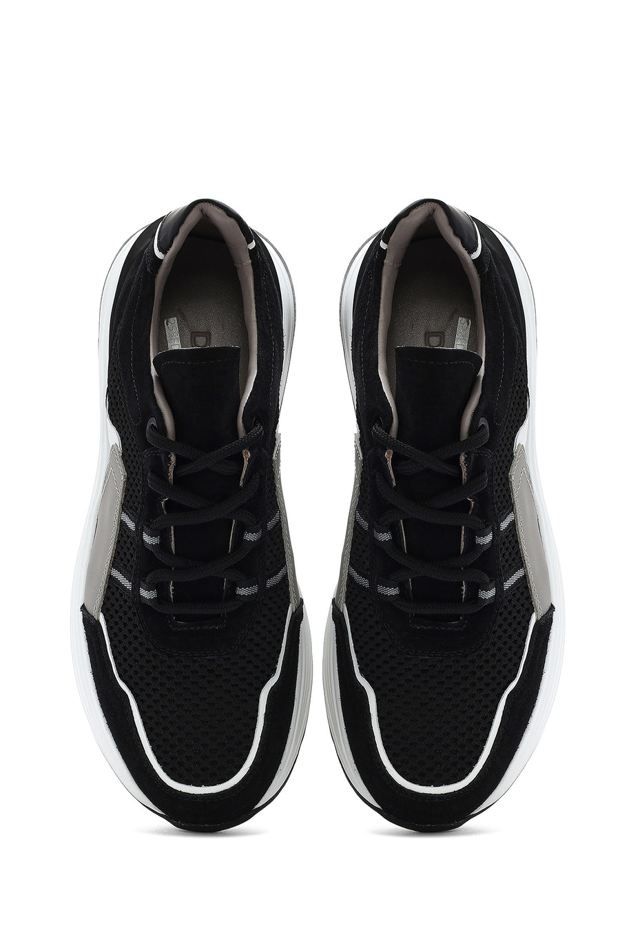 Erkek Siyah Bağcıklı Kalın Tabanlı Deri Sneaker