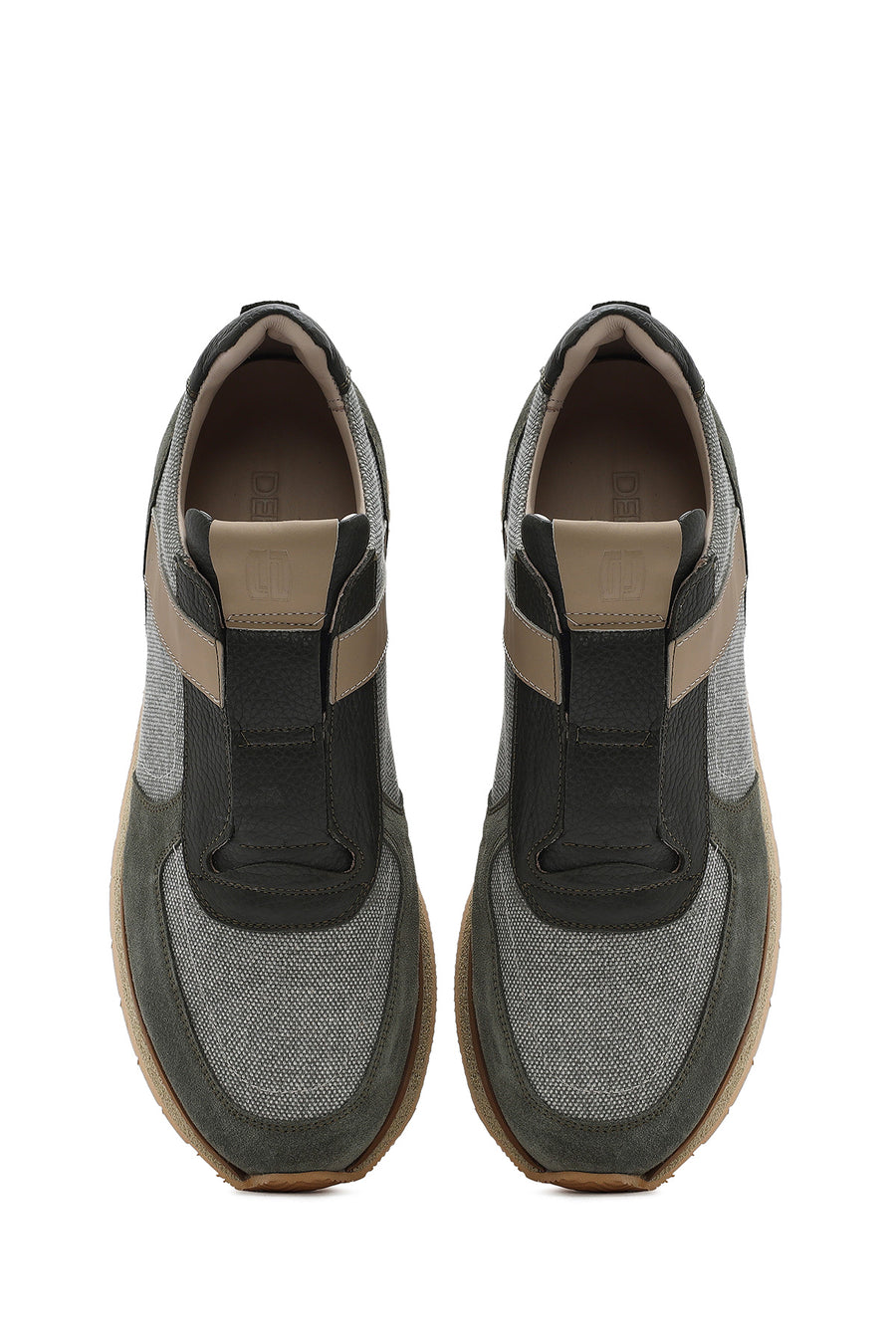 Erkek Haki Bağcıklı Deri Casual Sneaker
