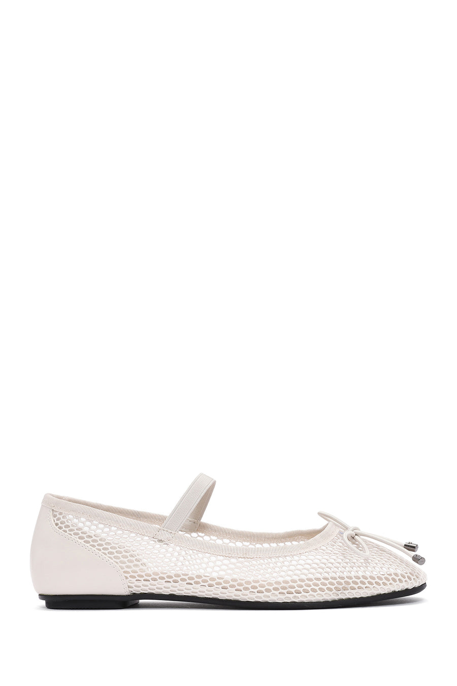 Women's Beige Fabric Fishnet Ballerinas