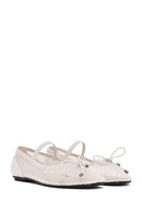 Women's Beige Fabric Fishnet Ballerinas | Derimod
