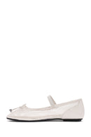 Women's Beige Fabric Fishnet Ballerinas | Derimod