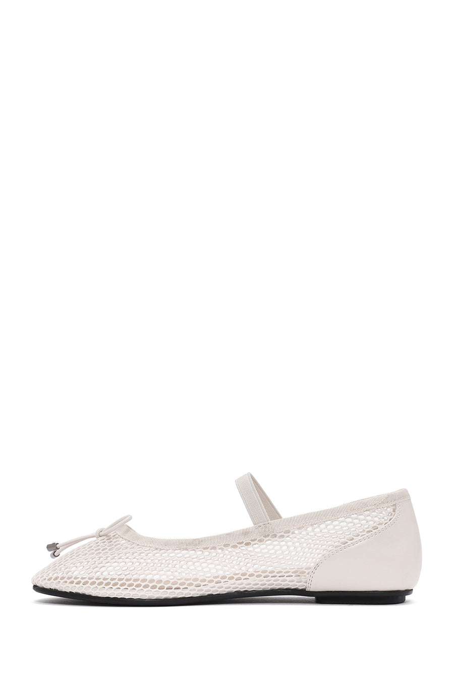 Women's Beige Fabric Fishnet Ballerinas