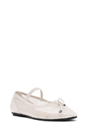 Women's Beige Fabric Fishnet Ballerinas | Derimod
