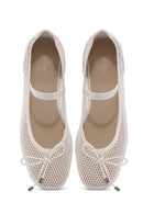 Women's Beige Fabric Fishnet Ballerinas | Derimod