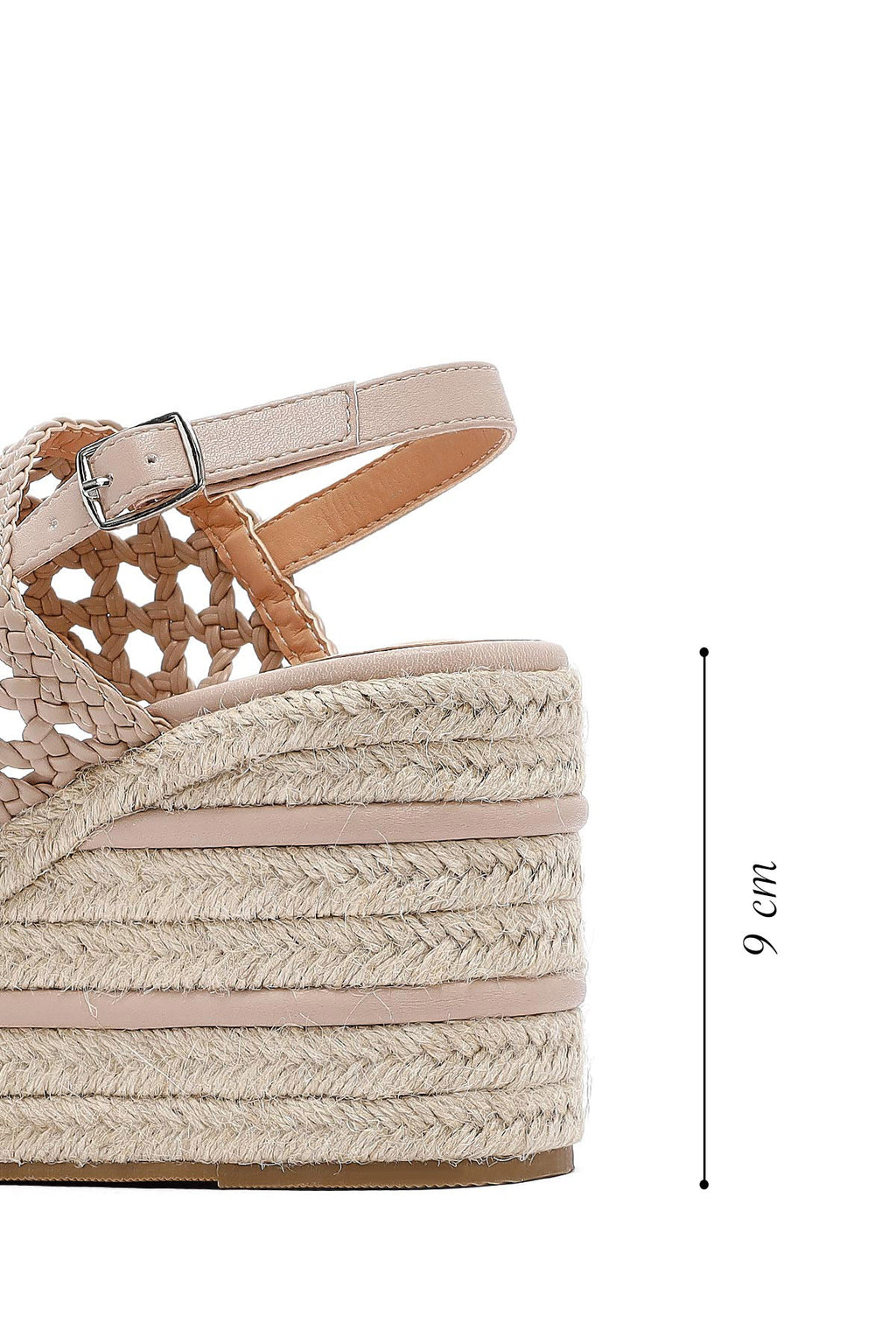 Kadın Krem Örgü Bilekten Tokalı Dolgu Topuklu Espadril Sandalet