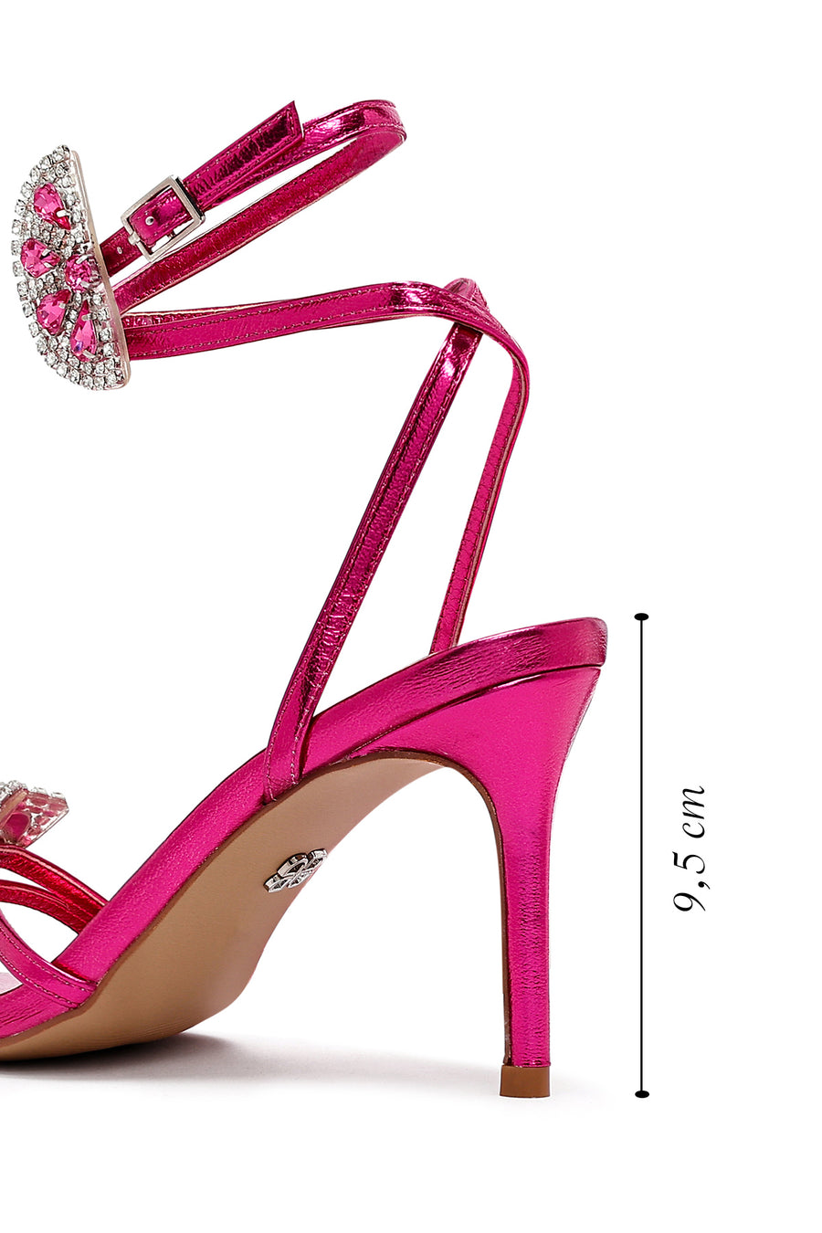 Women's Pink Ankle Buckle Stoned Thin Heel Sandals