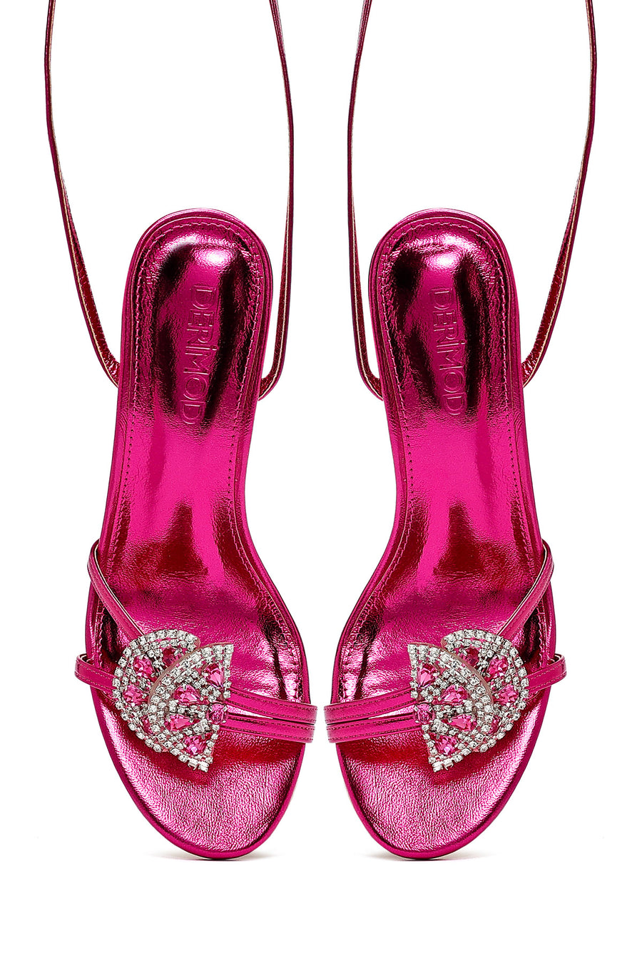 Women's Pink Ankle Buckle Stoned Thin Heel Sandals