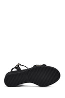 Women's Black Ankle Buckle Braided Wedge Heel Espadrille Sandals | Derimod