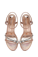 Women's Pink Ankle Buckle Stoned Thin Heel Sandals | Derimod