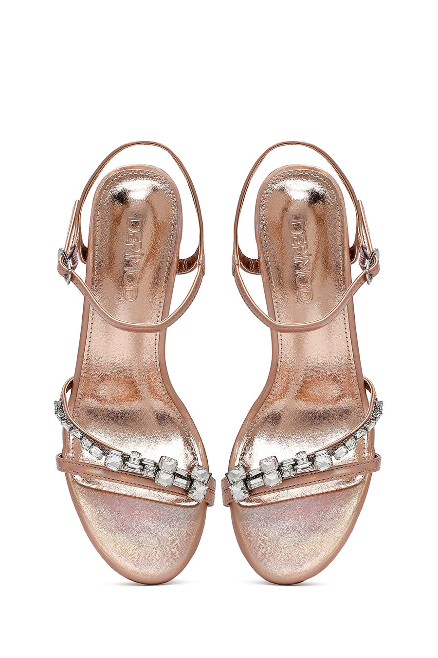Women's Pink Ankle Buckle Stoned Thin Heel Sandals