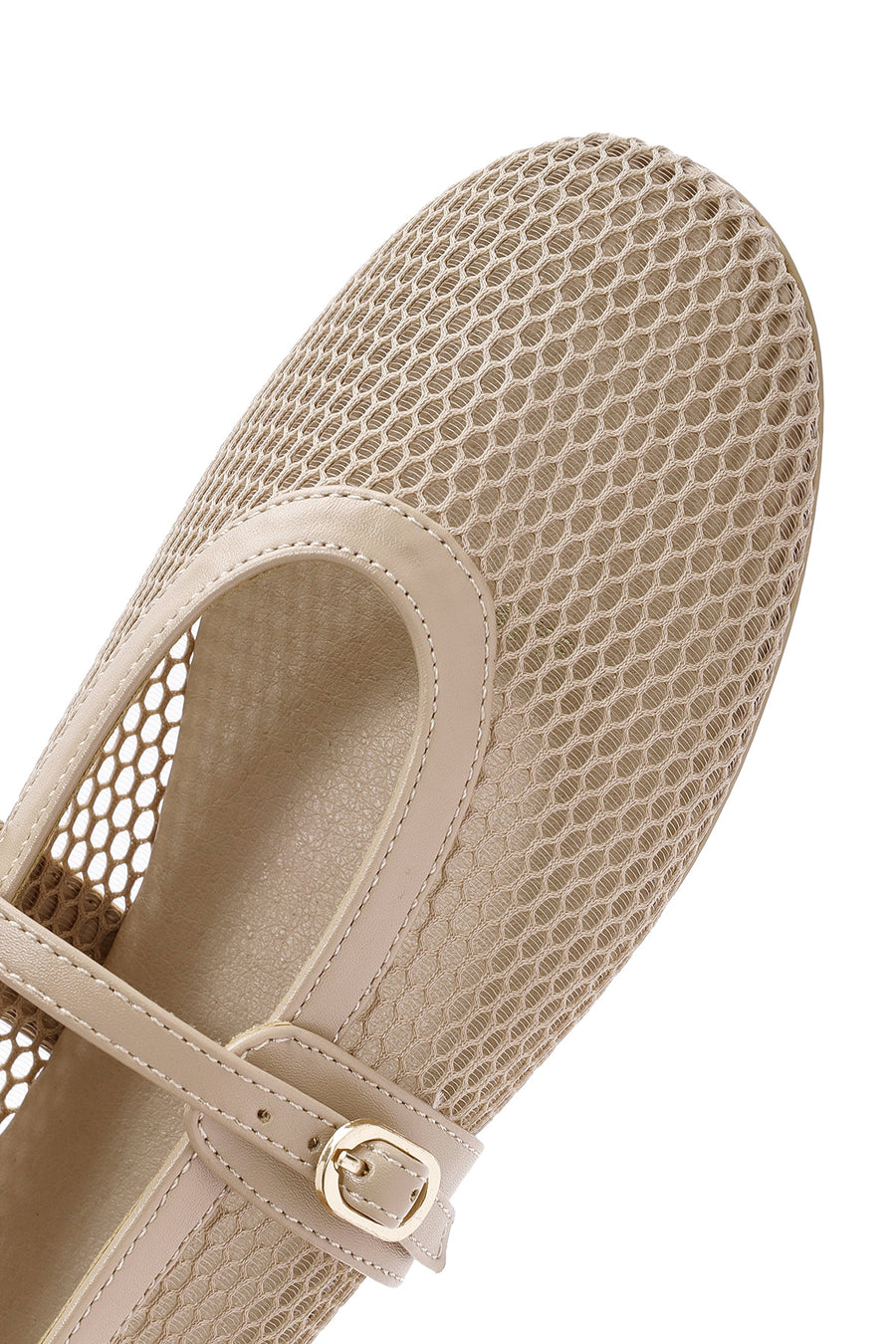 Women's Beige Strapped Mesh Ballet Flats