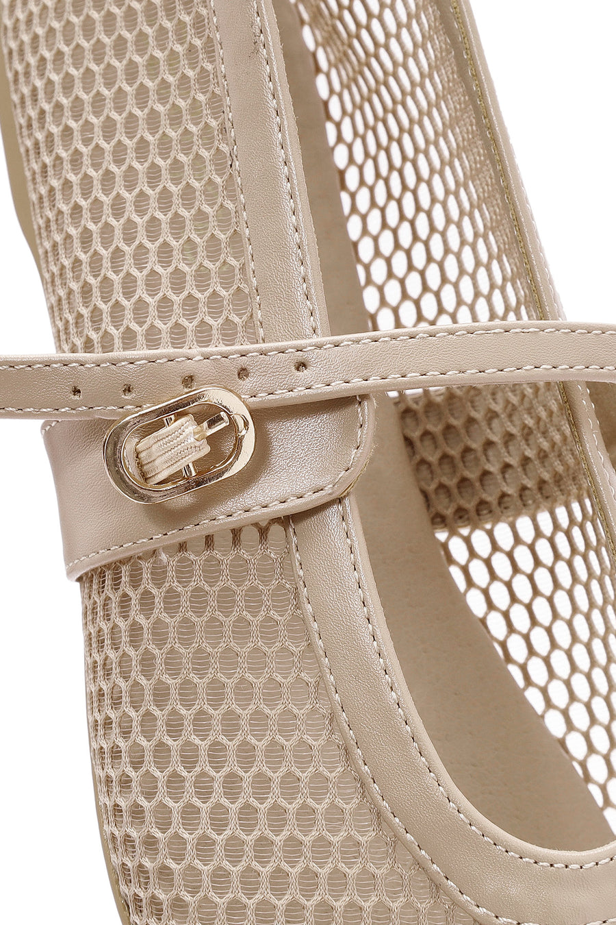 Women's Beige Strapped Mesh Ballet Flats