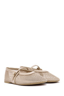 Women's Beige Strapped Mesh Ballet Flats | Derimod