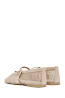 Women's Beige Strapped Mesh Ballet Flats | Derimod