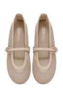 Women's Beige Strapped Mesh Ballet Flats | Derimod
