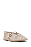 Women's Beige Strapped Mesh Ballet Flats | Derimod