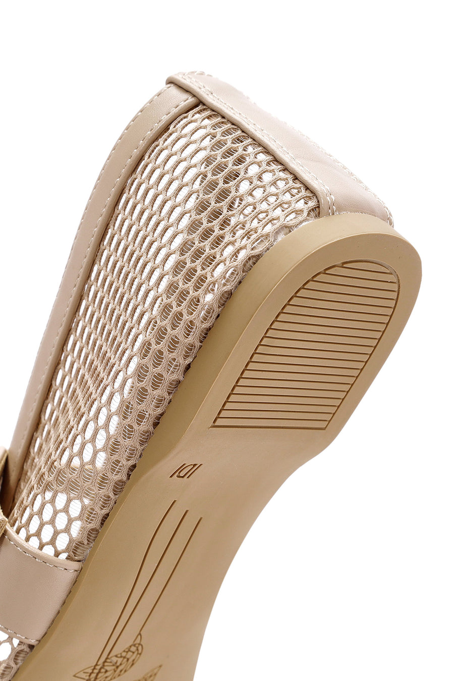 Women's Beige Strapped Mesh Ballet Flats
