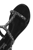 Women's Black Jelly Back Buckle Stoned Sandals | Derimod