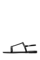Women's Black Jelly Back Buckle Stoned Sandals | Derimod