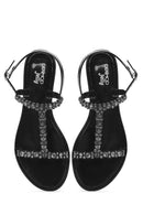 Women's Black Jelly Back Buckle Stoned Sandals | Derimod