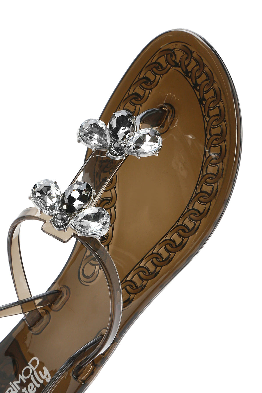 Women's Black Jelly Back Buckle Stoned Sandals