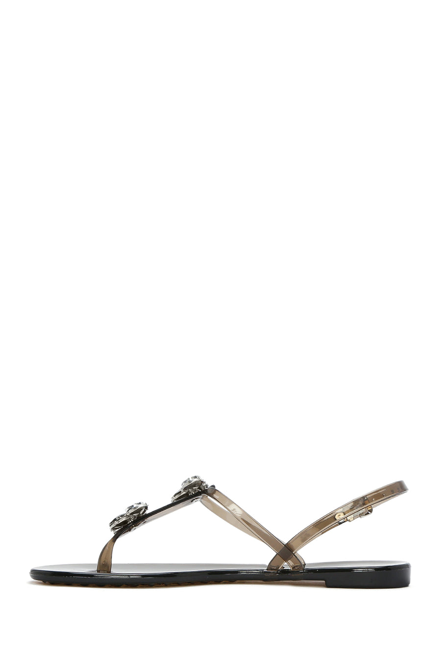 Women's Black Jelly Back Buckle Stoned Sandals