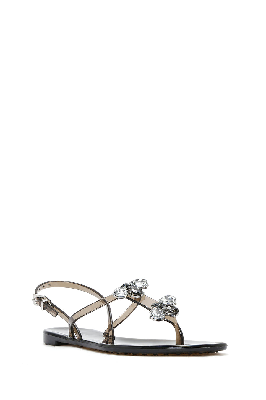 Women's Black Jelly Back Buckle Stoned Sandals