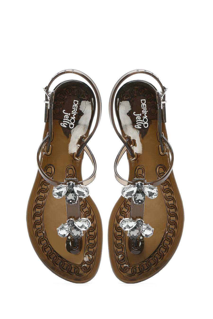 Women's Black Jelly Back Buckle Stoned Sandals