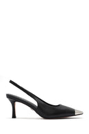 Women's Black Leather Stiletto Heeled Slingback Shoes | Derimod