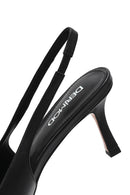 Women's Black Leather Stiletto Heeled Slingback Shoes | Derimod
