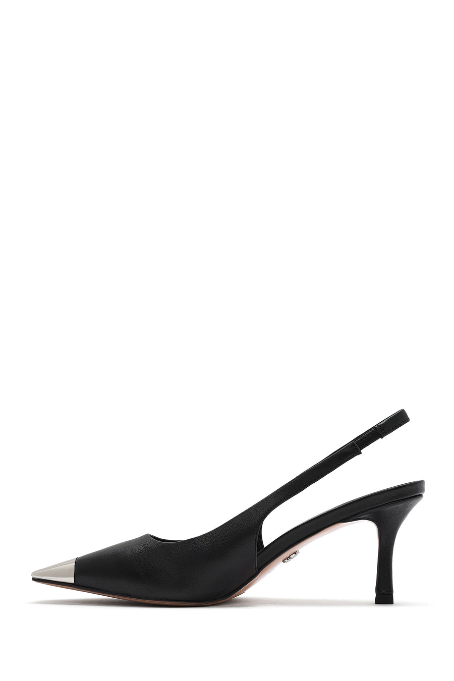Women's Black Leather Stiletto Heeled Slingback Shoes