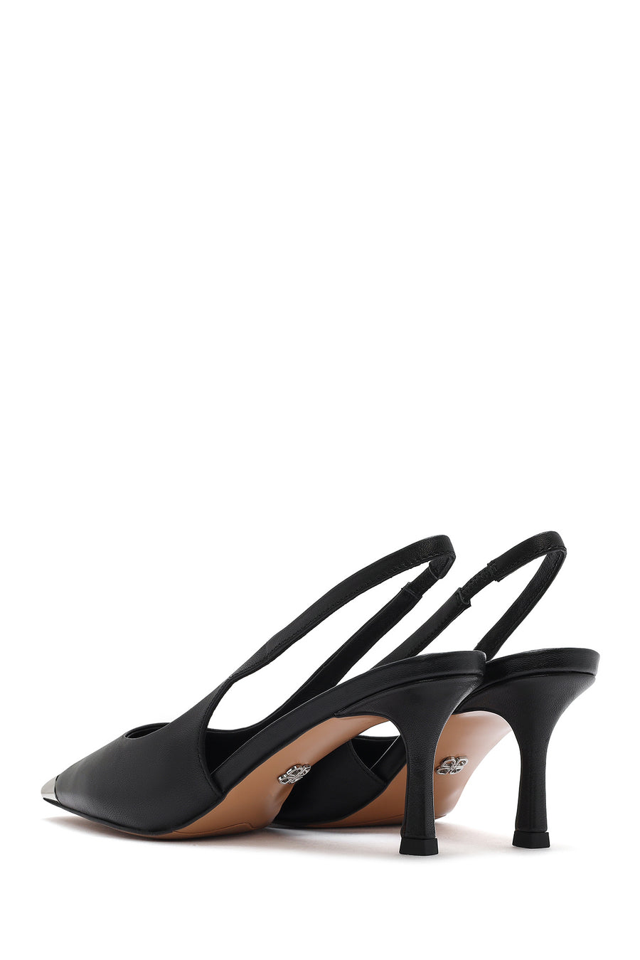 Women's Black Leather Stiletto Heeled Slingback Shoes