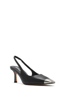Women's Black Leather Stiletto Heeled Slingback Shoes | Derimod