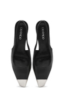 Women's Black Leather Stiletto Heeled Slingback Shoes | Derimod