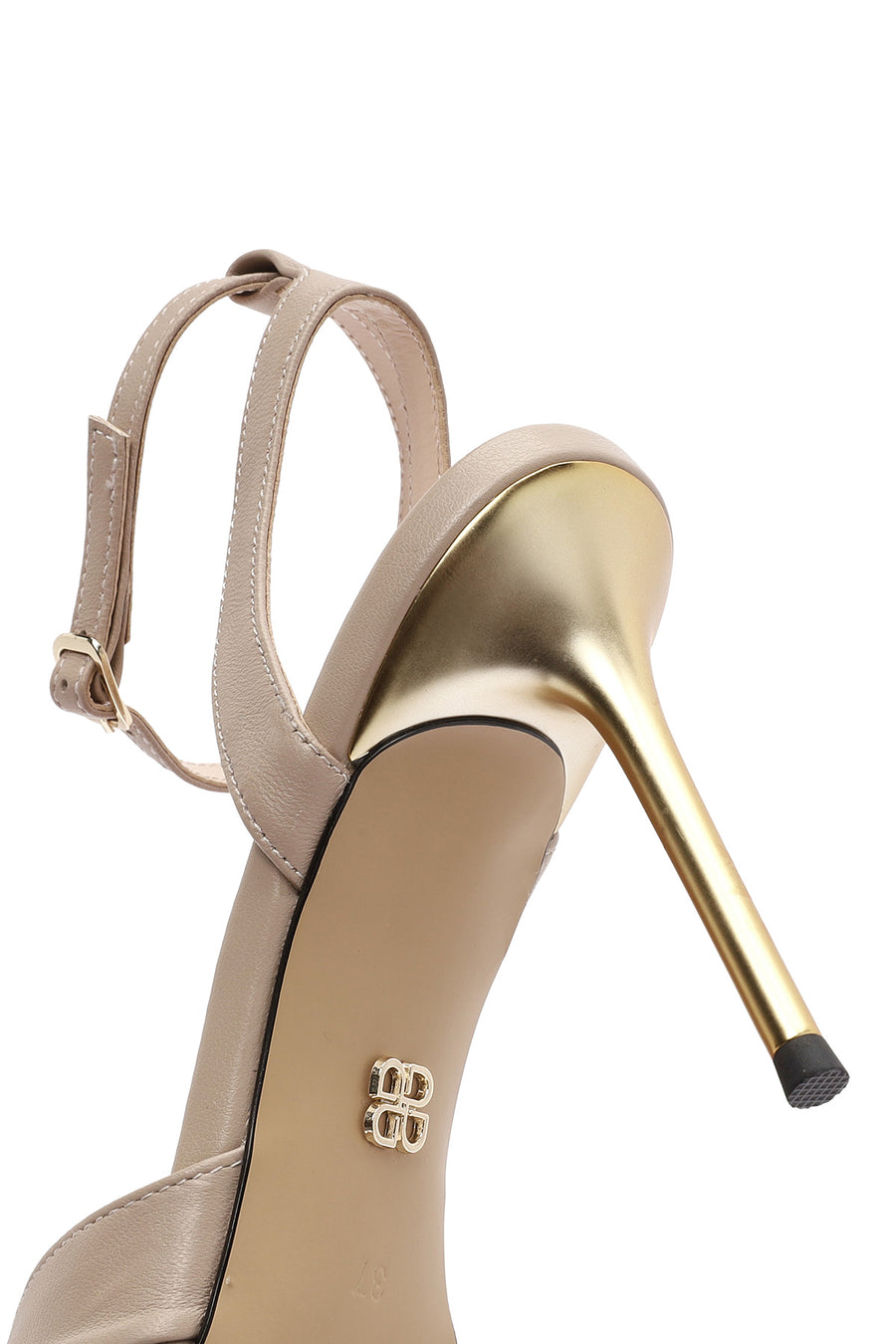 Women's Beige Ankle Strap Leather High Thin Heel Sandals