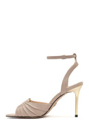 Women's Beige Ankle Strap Leather High Thin Heel Sandals | Derimod