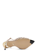 Women's Beige Ankle Strap Leather High Thin Heel Sandals | Derimod