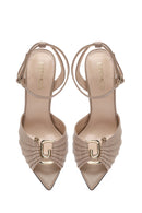 Women's Beige Ankle Strap Leather High Thin Heel Sandals | Derimod