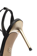 Women's Black Ankle Strap Leather High Thin Heel Sandals | Derimod