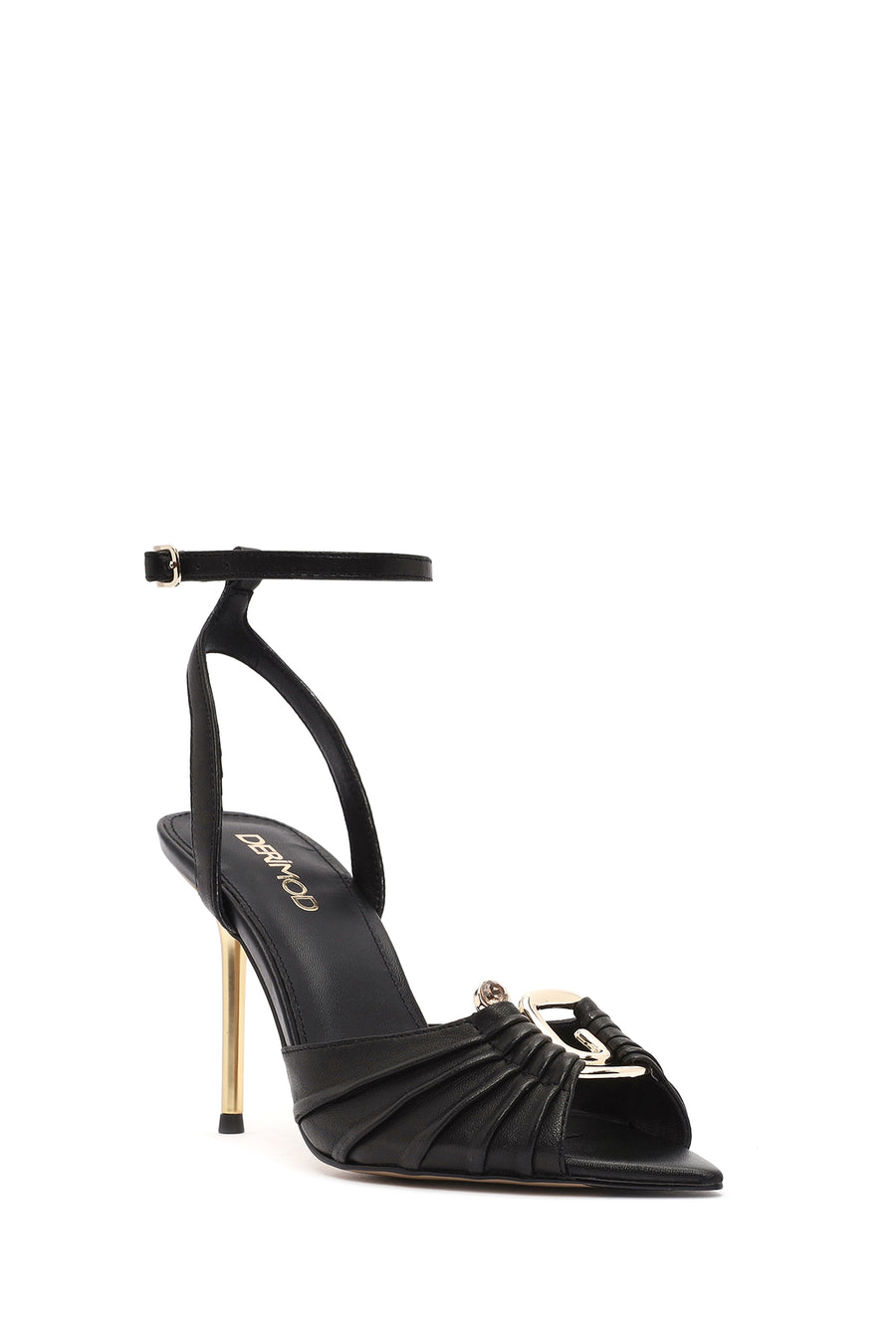 Women's Black Ankle Strap Leather High Thin Heel Sandals