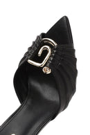 Women's Black Ankle Strap Leather High Thin Heel Sandals | Derimod