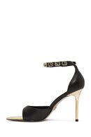 Women's Black Ankle Strap Leather High Thin Heel Shoes | Derimod